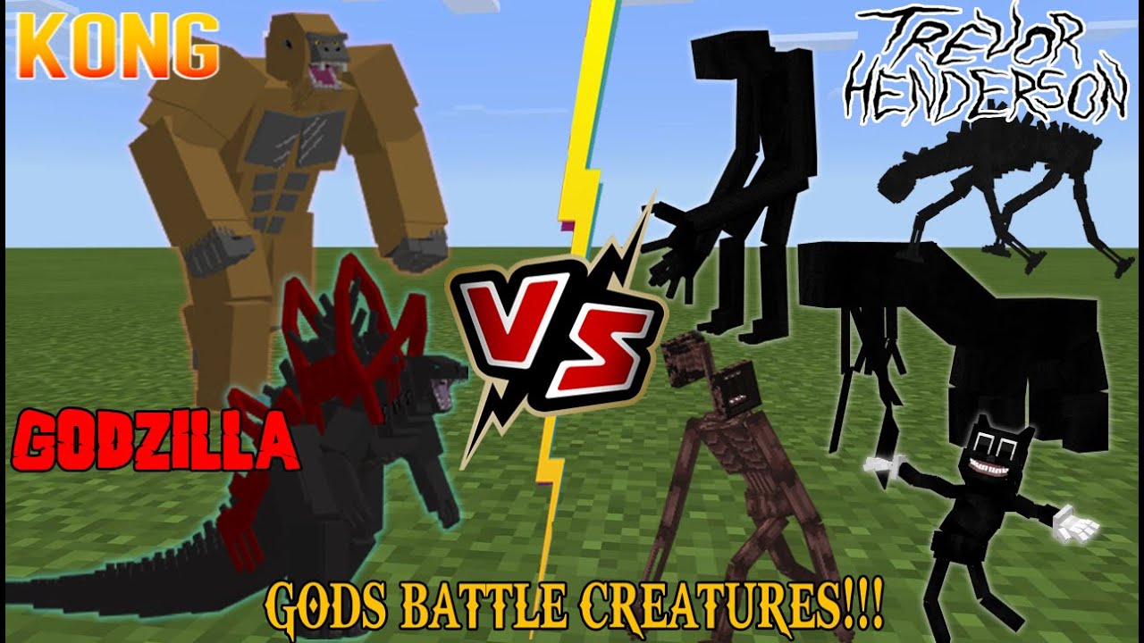 Godzilla VS Kong VS Trevor Henderson Creatures (Kong and Godzilla team up) Minecraft PE