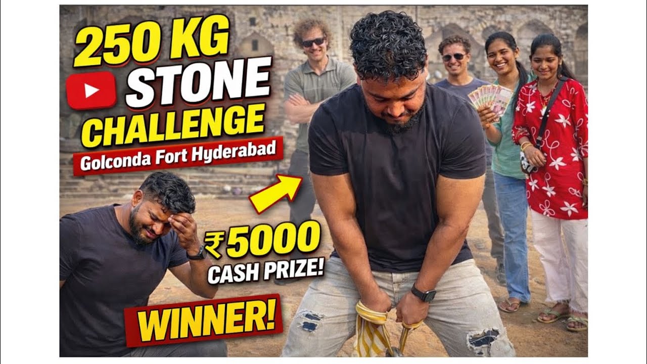 Hyderabad public challenge | 😱250 KG stone 💀 | Only legends will try this🫡