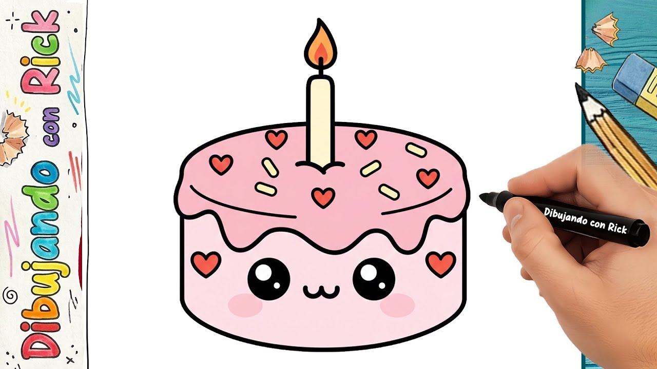 Cómo Dibujar un PASTEL KAWAII Simple y Fácil 🎂🍰 | Tutorial de Comida Tierna