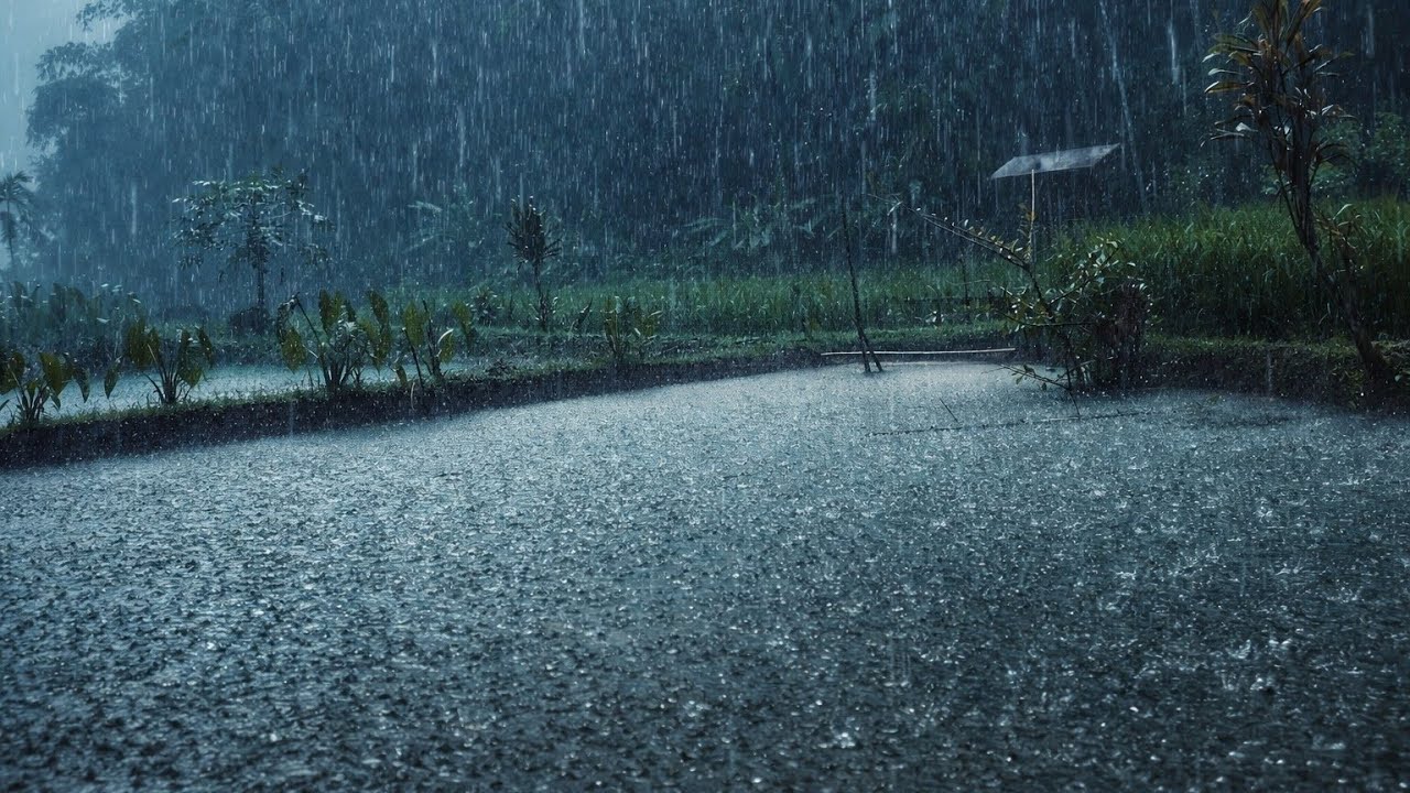 Heavy Rainstorm in Tropical Village 🌧️ Relaxing Rain Sounds for Sleep & Study