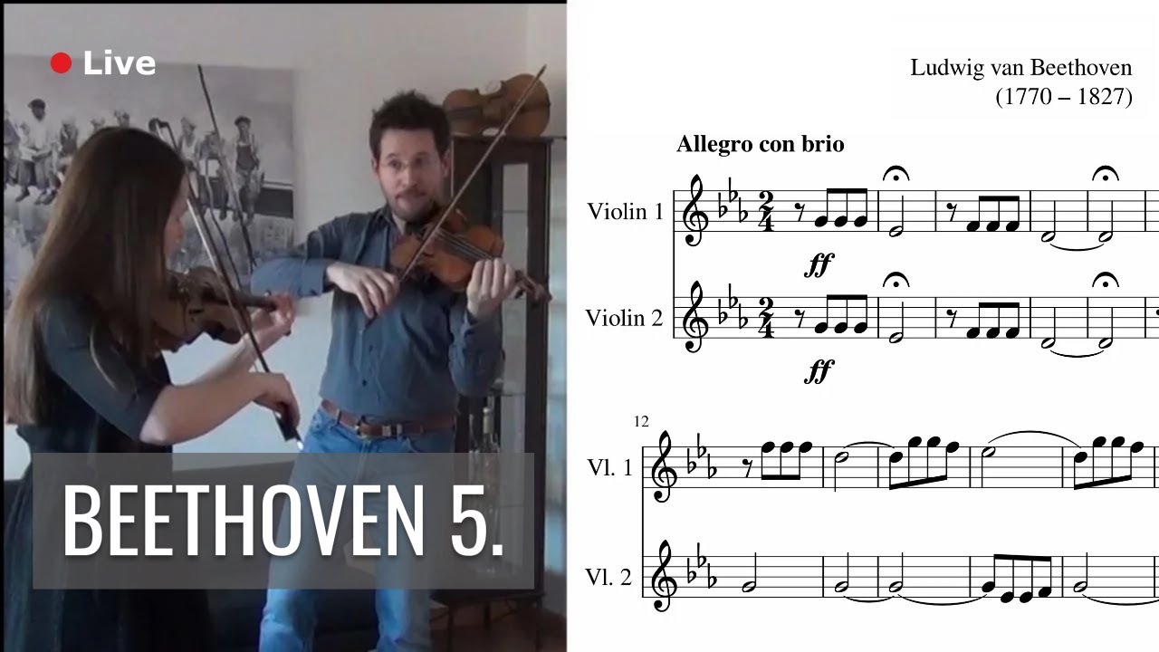 Symphony No. 5 (theme) - L. van Beethoven | Violin-Duo • Violin Sheet Music • Noten für 2 Violinen