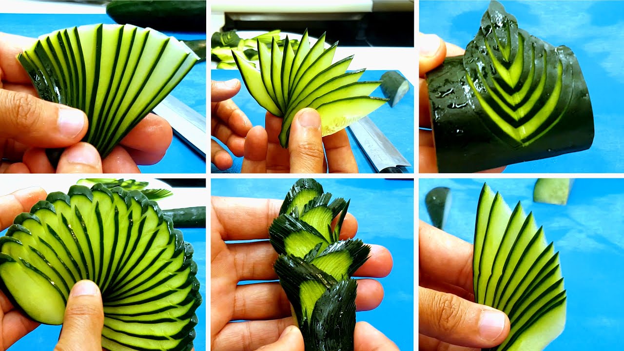 Easy cucumber garnish for sushi decoration II cucumber decoration