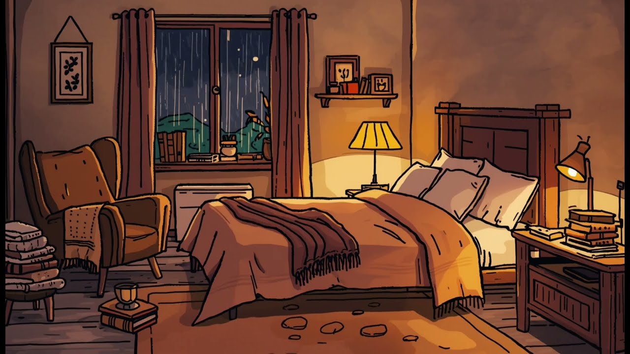 Cozy Bedroom Rain at Night 🌧️ | Storybook Sleep Ambience | No Music | 3 Hours