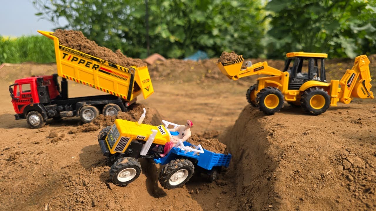 JCB 5CX fully loading red muram Tata truck 2518 | Mahindra Arjun novo 605Di jcb cartoon DIY Mini Toy