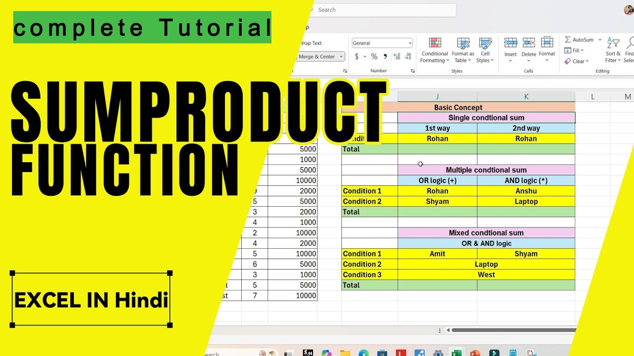 SUMPRODUCT function in excel || Excel course - Video -7📚