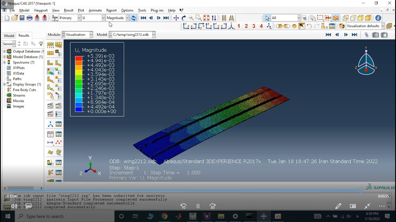 Static Analysis  of Wing With NACA 0006 airfoil Supported  With Spars  Using ABAQUS Software