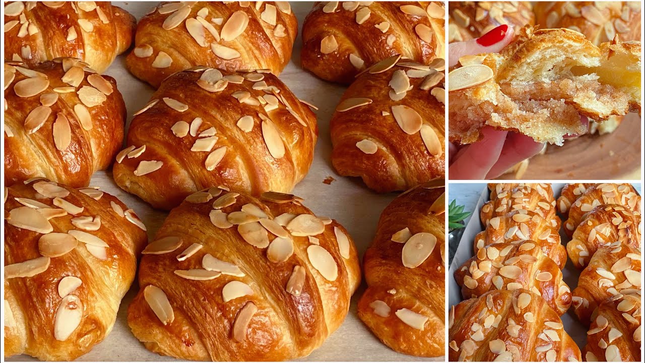 How to make almond croissants at home -طريقة عمل كرواسون محشي باللوز