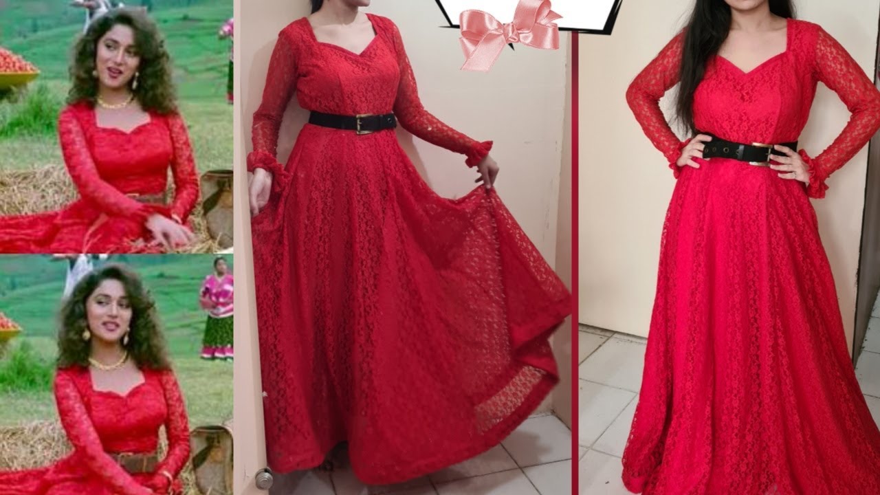 Madhuri dixit red flared dress making 