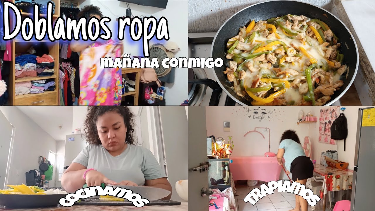 DOBLANDO ROPA 👗🧦+mañana conmigo 🌸☀️+cocinamos fajitas de pollo 🍛