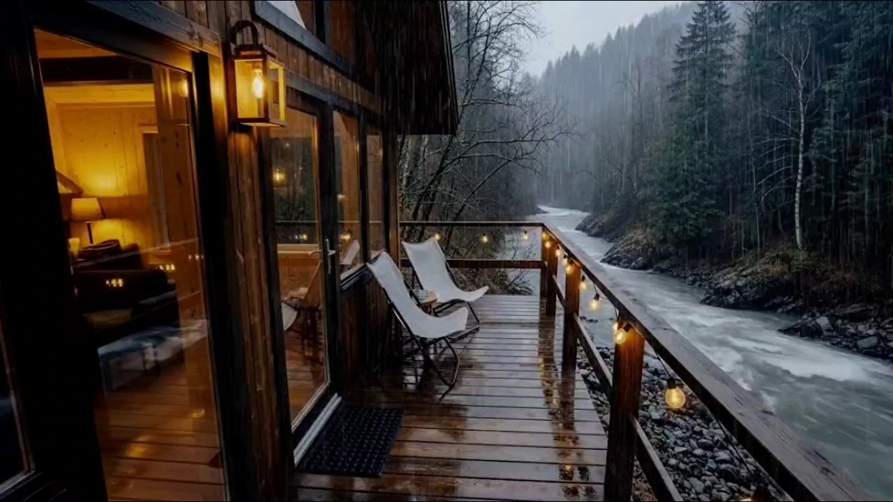 Gentle Rain on a Cozy Cabin Porch 🌧️ Peaceful Forest Night for Sleep & Calm Focus