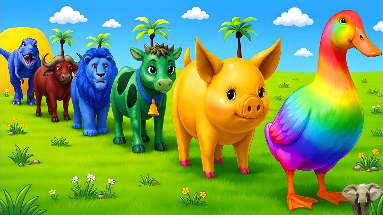 Long Slide Game With Cow Elephant Gorilla Hippopotamus Tiger 3d Animal Game Funny 3d Animals