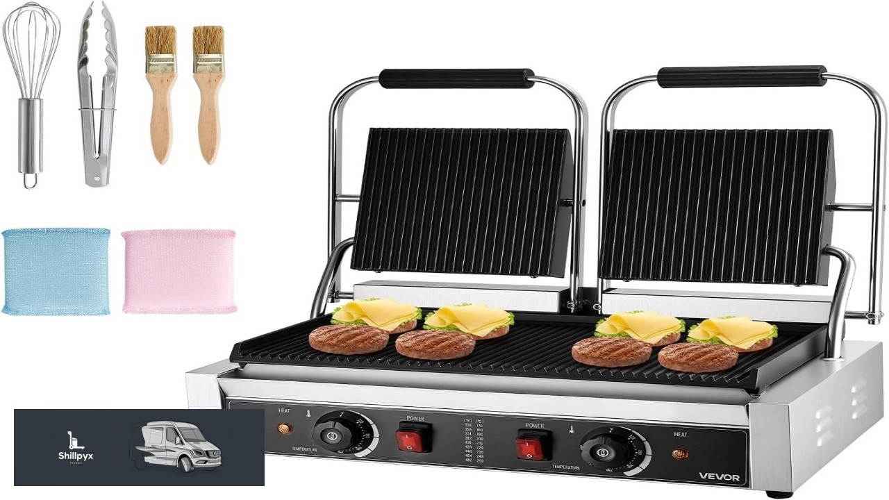 VEVOR Commercial Panini Grill 3600W Electric Sandwich Panini Maker Stainless Steel Double
