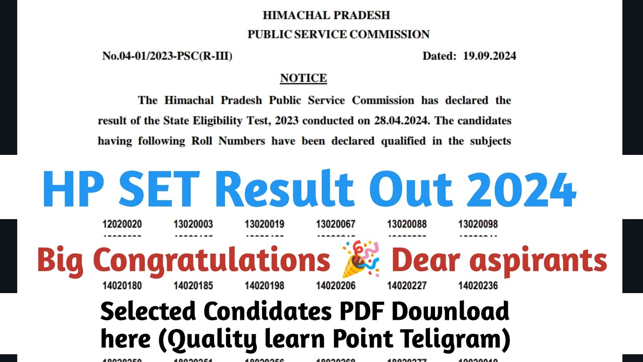 HP SET Result 2024 Out | Download HP SET Result PDFs Here | HP SET Exam Result 2024