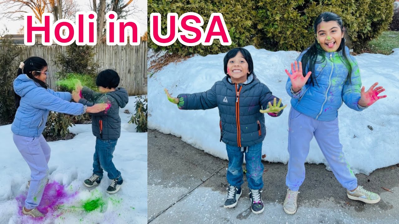 Holi in USA 😍  स्नोफॉल के बीच अमेरिका में मनाई होली #holi #gujiya #indianinusa #snowfall  