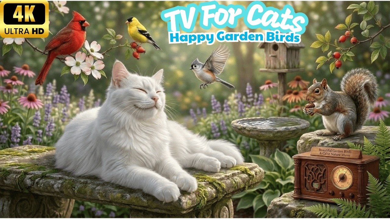 Calming TV for Cats to Watch 🐦🌿Beautiful Garden Birds & Calm Nature Music | 4K UHD 60fps