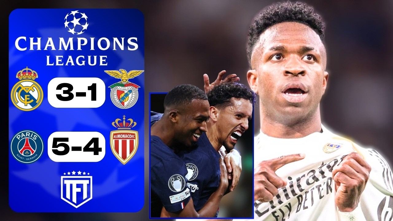 Vini Jr DUNKS on Benfica! Real Madrid 3-1 Benfica Highlights! PSG Get LUCKY! PSG 5-4 Monaco
