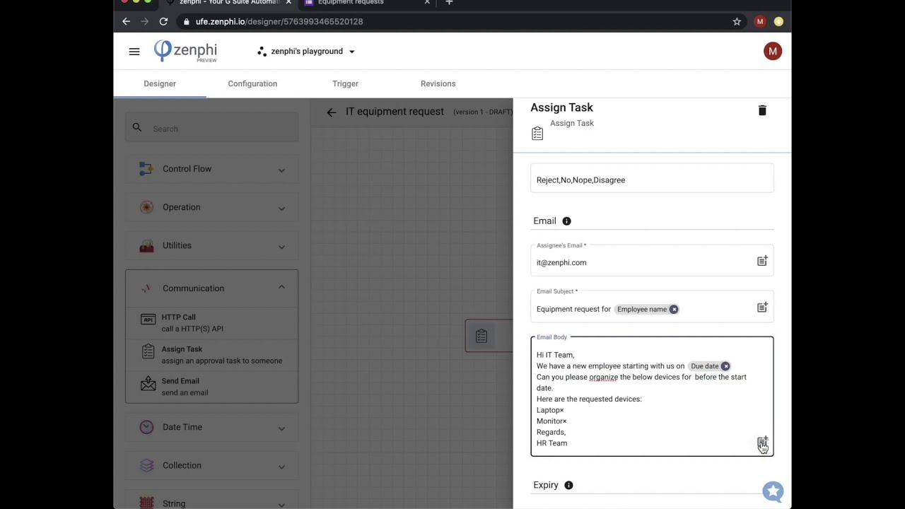 How to automate an IT equipment request process using zenphi