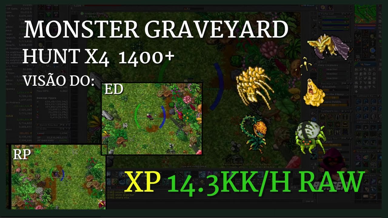 Tibia Hunt Monster Graveyard (x4) Vis&atilde;o (ED) / (RP) PT 1400+/ xp 14.3kk/h raw