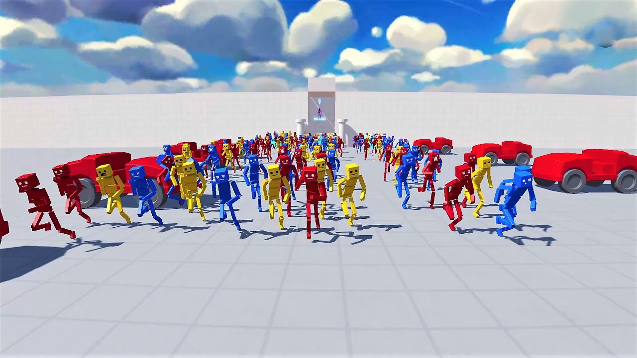 Red, Blue and Yellow ragdoll race. Goal without hitting the car!  | Fun with Ragdolls The Game #82