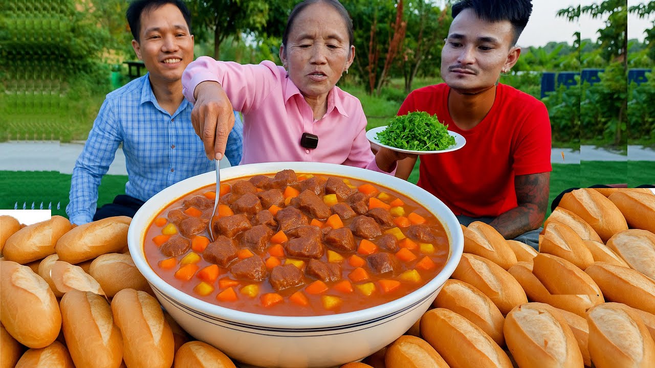 Bà Tân Vlog - Lần Đầu Làm Bát Bò Sốt Vang Khổng Lồ Chấm 200 Cái Bánh Mì