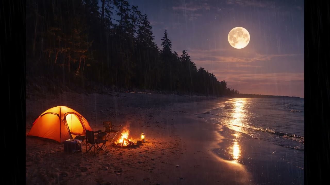 Moonlit Beach Camping | Romantic Night by the Sea 🌙⛺ | Relaxing Nature Ambience