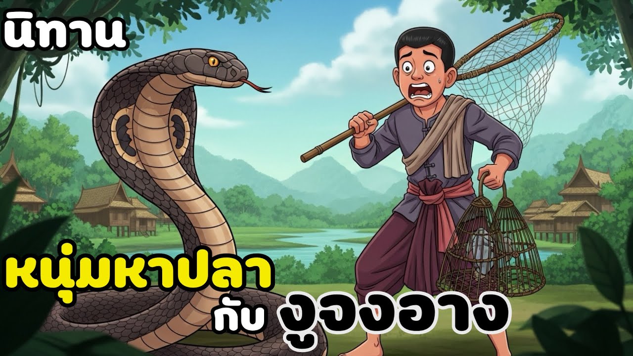 นิทาน 🌟 หนุ่มหาปลากับงูจงอาง 🐍🌟 #นิทาน #นิทานพื้นบ้าน #นิทานก่อนนอน #นิทานสอนใจ 