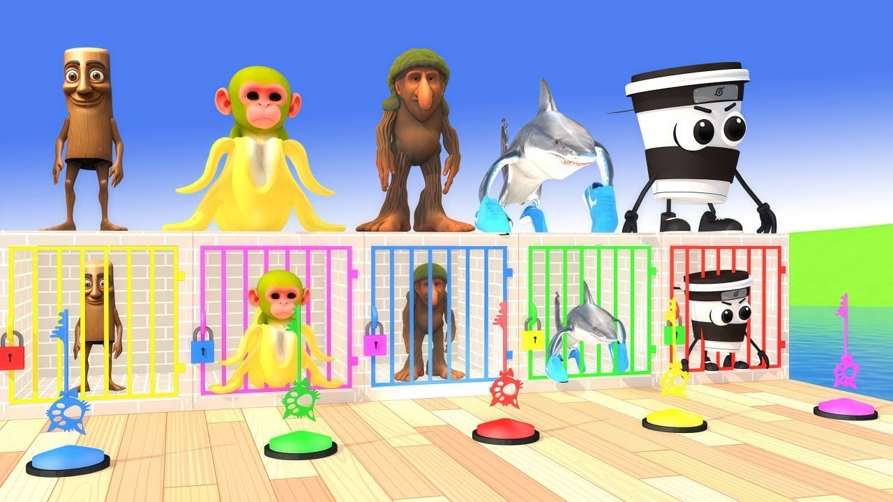Long Slide Game With Cow Elephant Gorilla Hippopotamus Tiger - 3d Animal Game - Funny 3d Animals