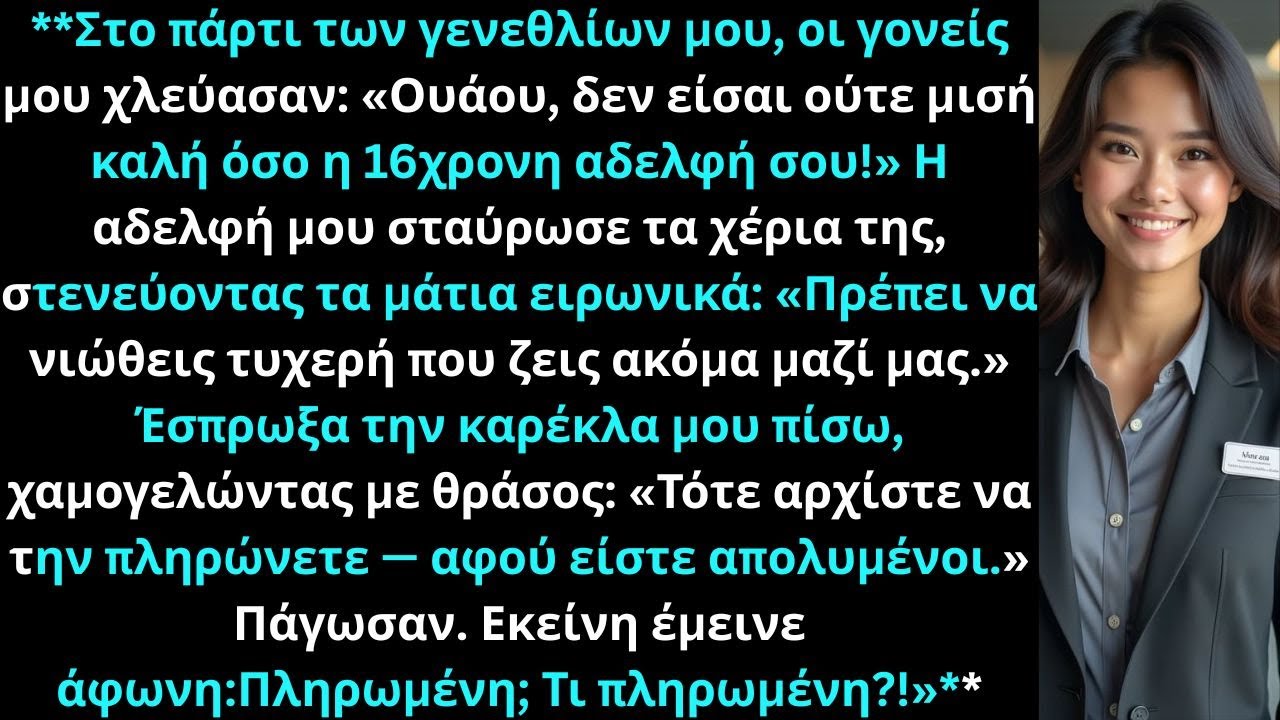 Στα γενέθλιά μου οι γονείς μου είπαν «Δεν είσαι μισή απ’ την αδελφή σου!» κι εγώ: «Τότε πληρώστε την