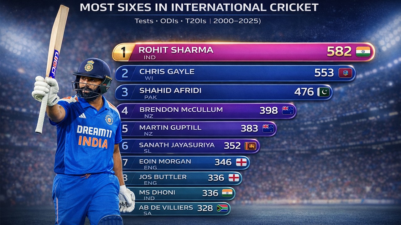 2000 to 2025 Most Sixes In all format | Updated data | Maiden Over