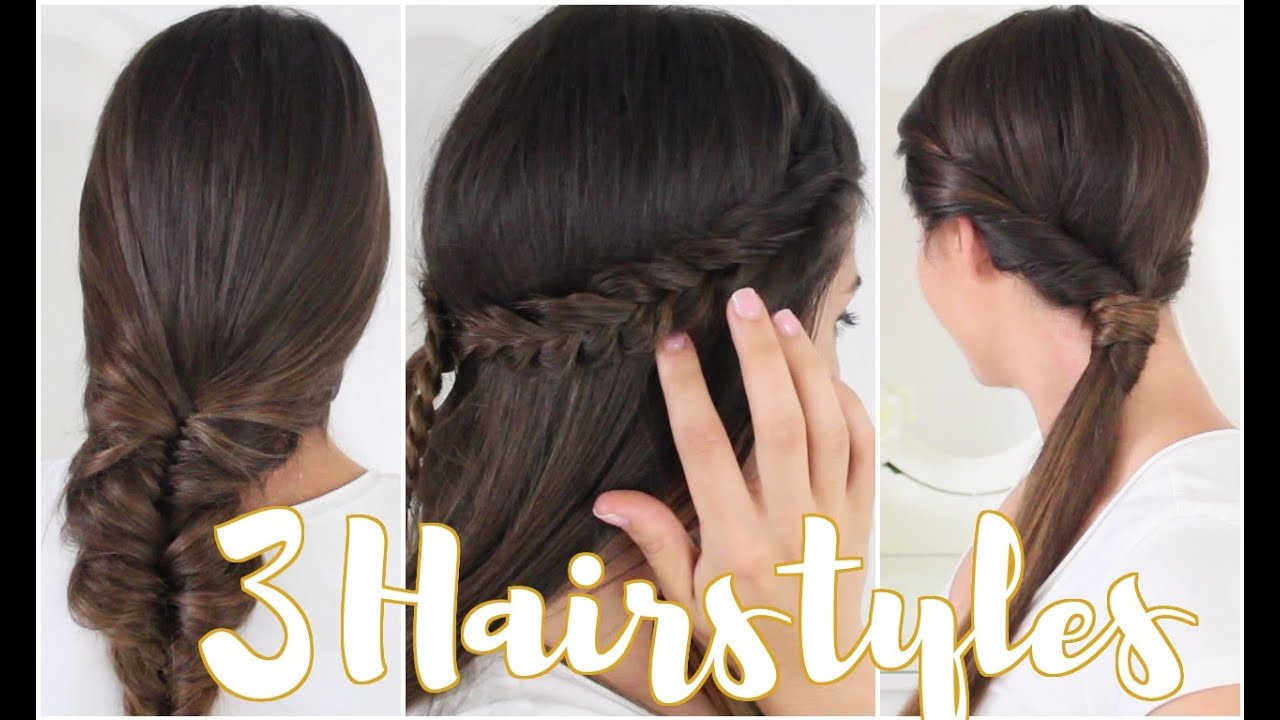3 Everyday Hairstyles - Fishtail Braid, Semi Updo & Twisted Ponytail!