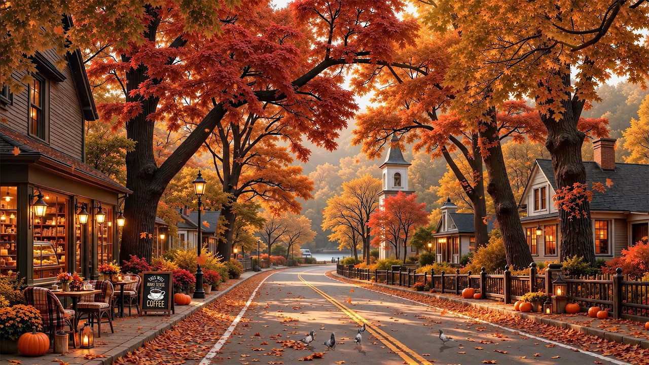 Somewhere in a Quiet Autumn Small Town 🍂 Warm Fall Jazz, Pumpkins & Golden Leaves for Peaceful Days