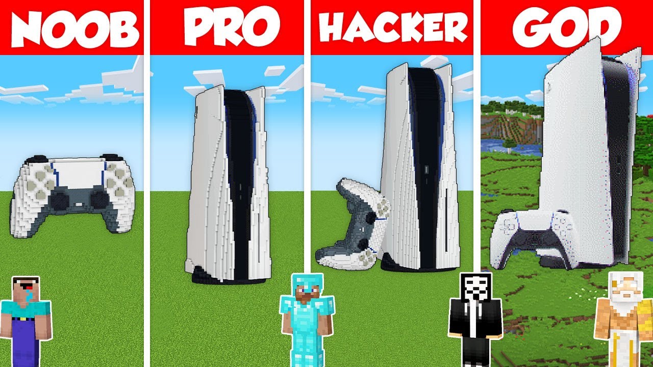 PLAYSTATION 5 STATUE BUILD CHALLENGE - Minecraft Battle: NOOB vs PRO vs HACKER vs GOD / Animation