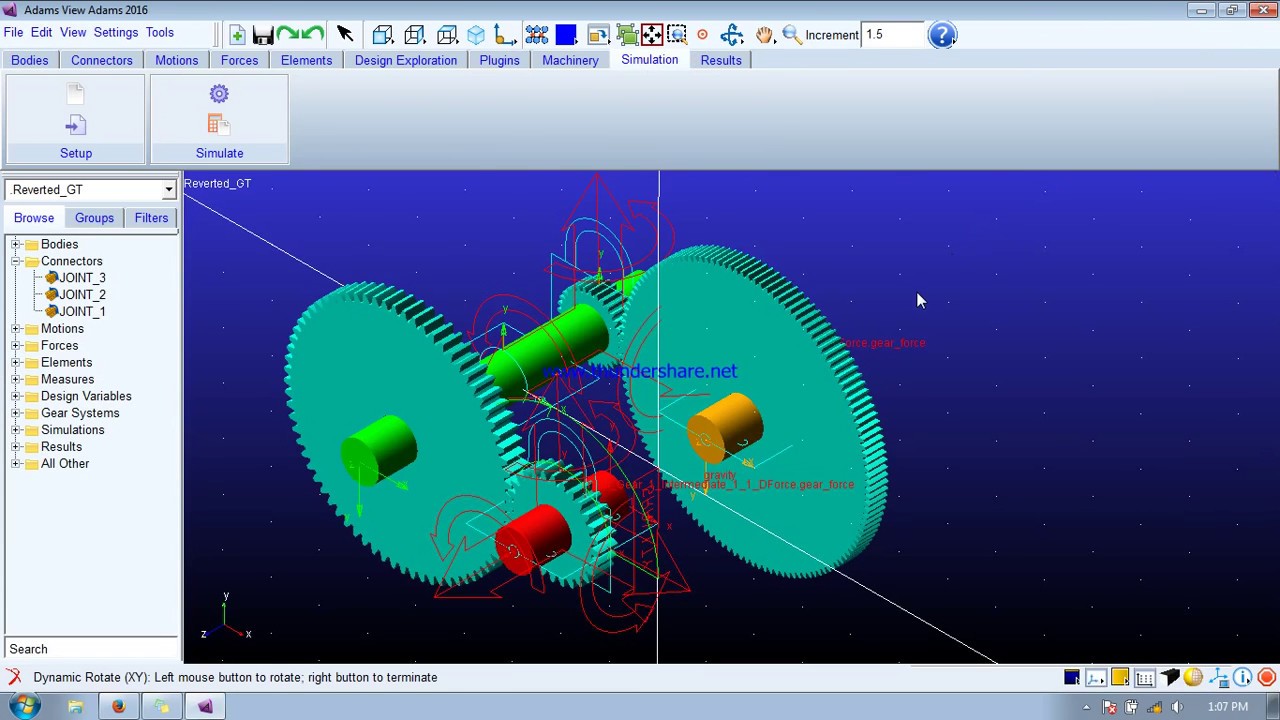 MSC ADAMS Reverted Gear Train Tutorial