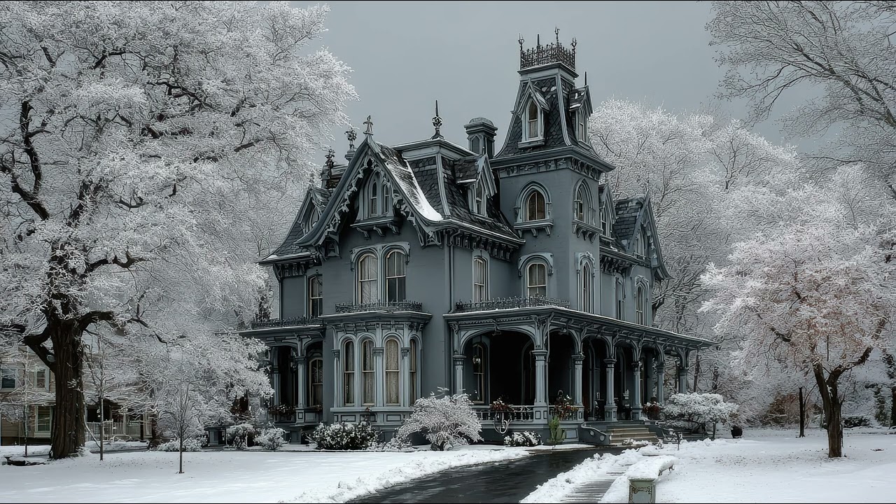 Beautiful Victorian Mansions in winter. 1 hour 4K TV Wall Art screensaver.