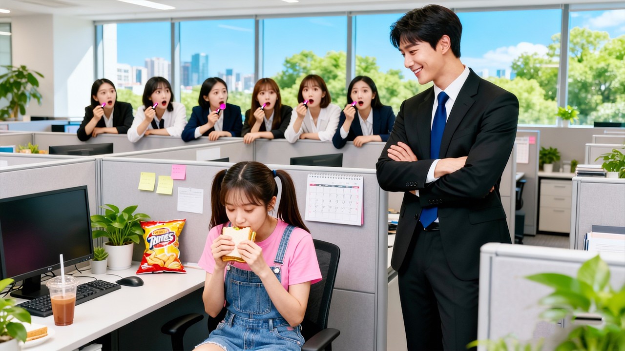 All dressed up to greet CEO—except intern eating breakfast! But he fell for her instantly!