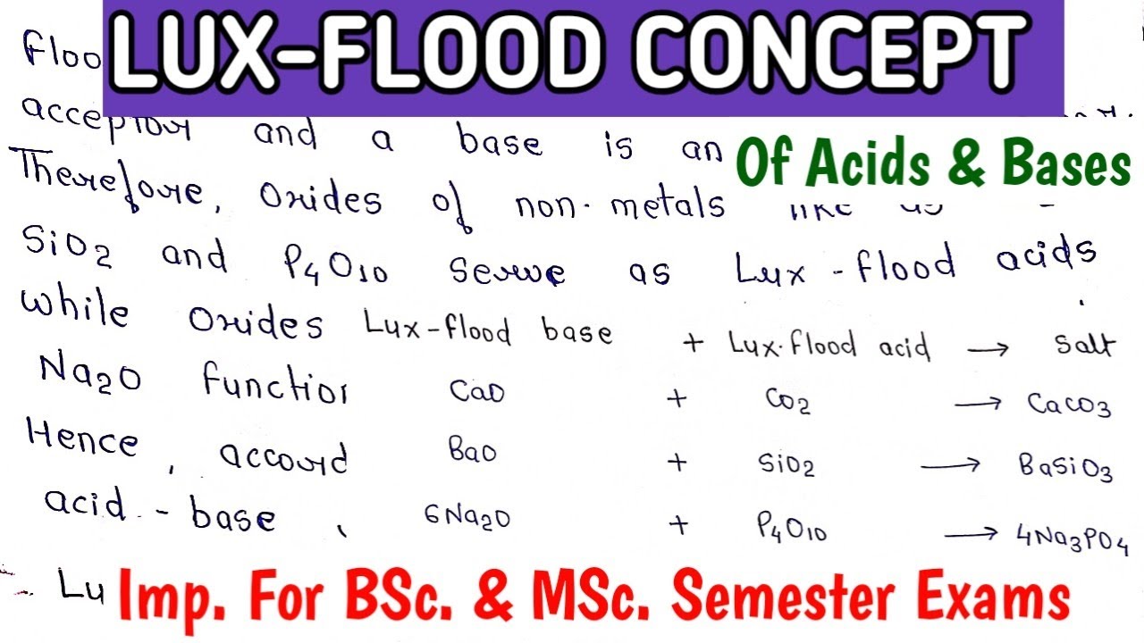 LUX-FLOOD CONCEPT OF ACIDS AND BASES | Concept With Examples | BSc.2nd Sem. 