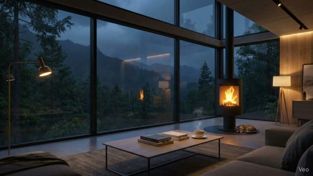 Cozy Rainy Night in a Modern Cabin 🌧️ Lofi & Chill Beats