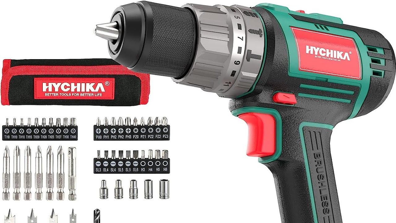 TALADRO A BATERÍAS HYCHIKA HBD18F. B,B,B. MOTOR BRUSHLESS, 2 BAYERIAS + CARGADOR+ ACCESORIOS.