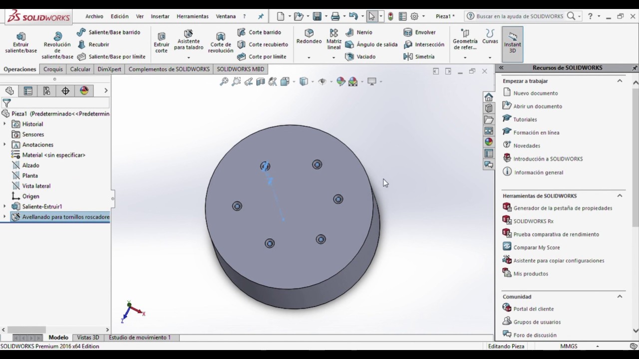 Solidworks: Opción taladro