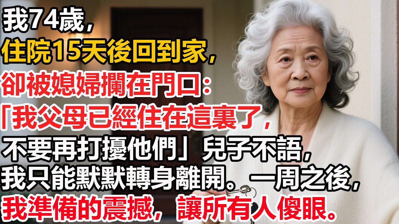 【我74歲】住院15天後回到家，卻被媳婦攔在門口：「我父母已經住在這裏了，不要再打擾他們」兒子不語，我只能默默轉身離開。一周之後，我準備的震撼禮物，讓所有人傻眼。