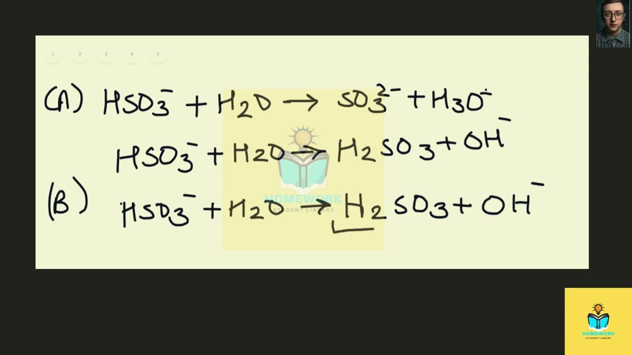 [Chemistry] The hydrogen sulfite ion   is amphiprotic. Write a balanced chemical equation showing