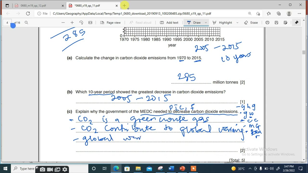 IGCSE Environmental management past paper MayJune 2019 paper 11
