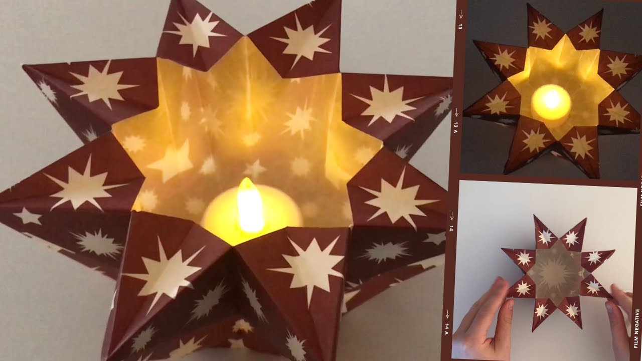 Origami Teelichtstern | Windlicht falten aus Papier | Sternen Teelicht basteln | Basteln mit Kindern