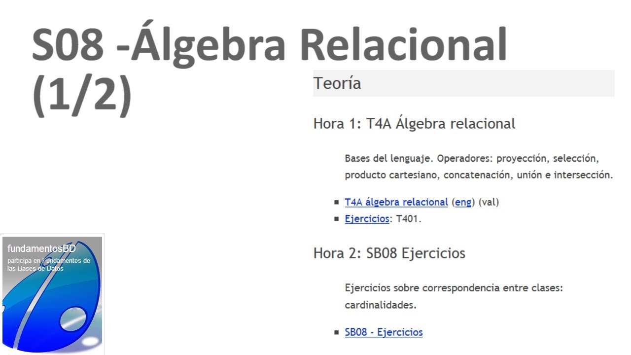 S08 - Álgebra relacional (1/2)