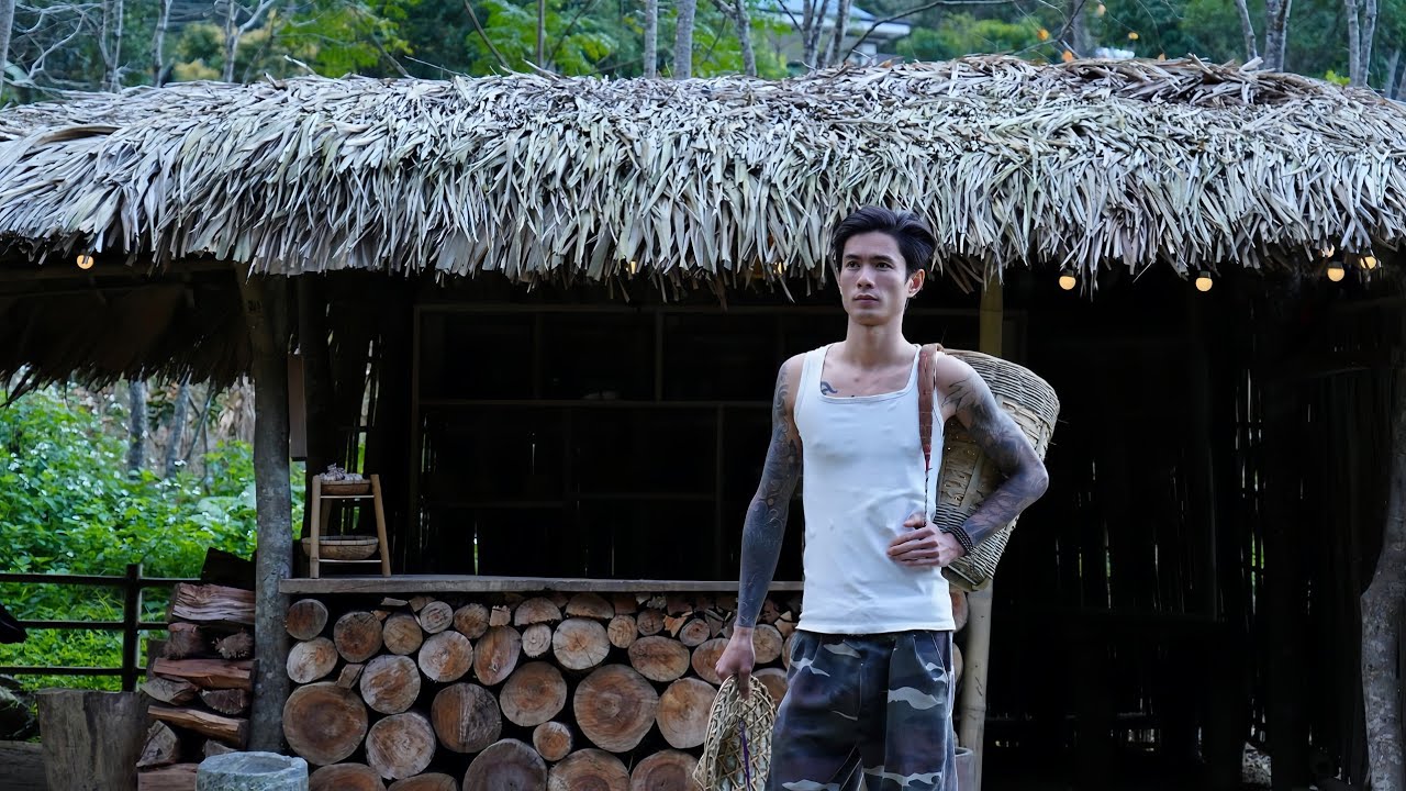 The homeless boy created an abandoned house and a fish pond.