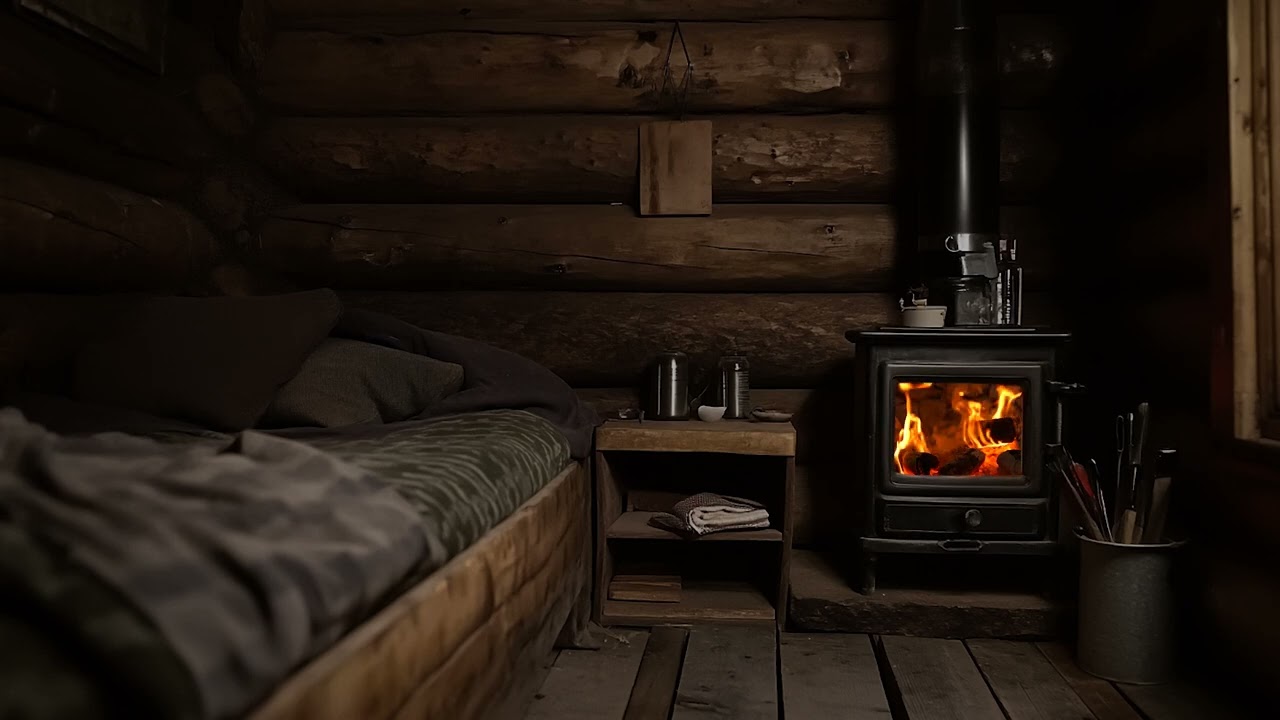 Cozy Cabin Fireplace and Blizzard Sounds | Winter Night Ambience for Deep Sleep