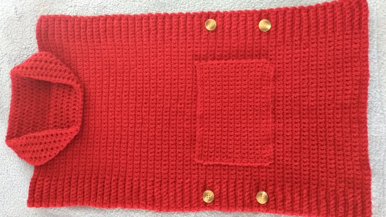 Poncho/chaleco con cuello y bolsillo tejido a crochet