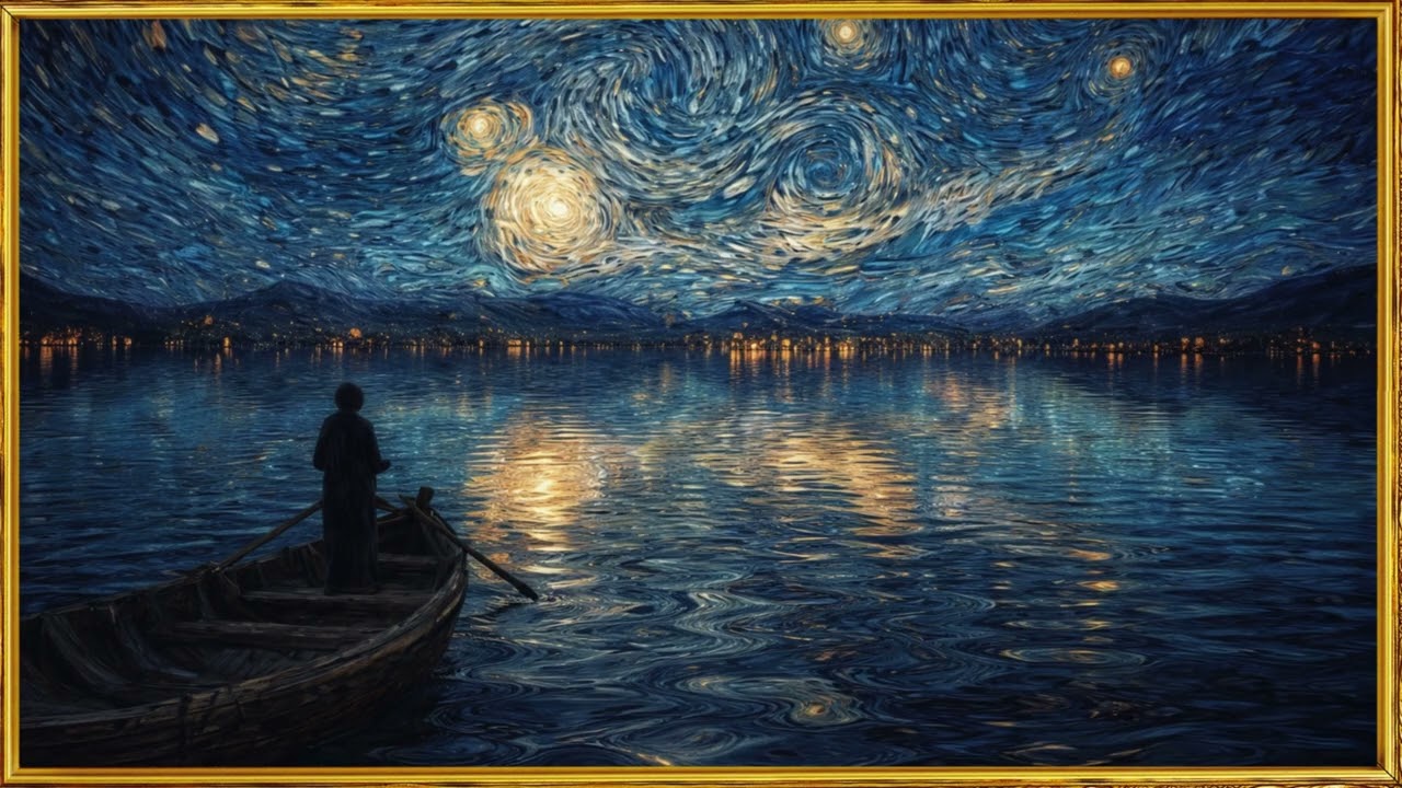 Where Stars Dance Upon the Silent Sea 🌊🌌.Where Stars Dance Upon the Silent Sea.4K Framed Art TV.