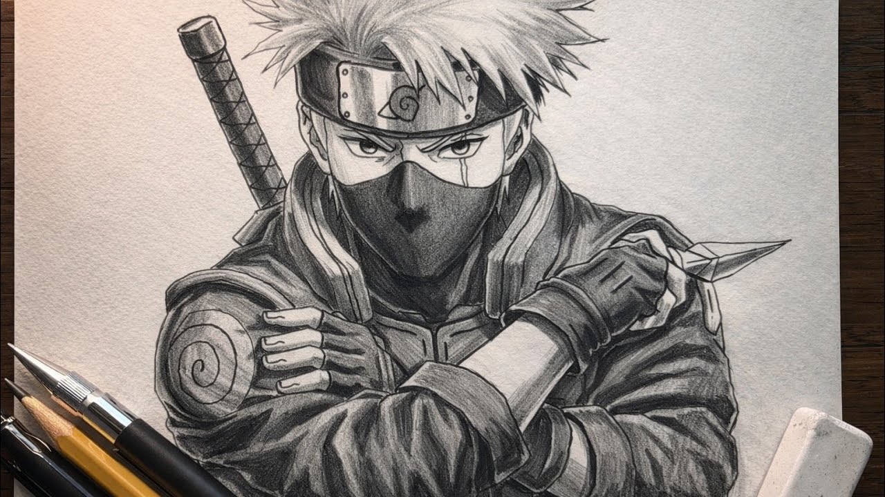 How To Draw Kakashi Hatake With Kubikiribocho And Chidori || Anime Pencil Drawing