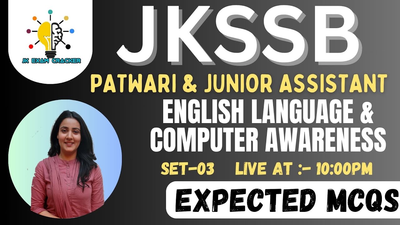 JKSSB JUNIOR ASSISTANT & PATWARI II EXPECTED MCQS SET-04  II ENGLISH & COMPUTER BY TANIYA MA'AM